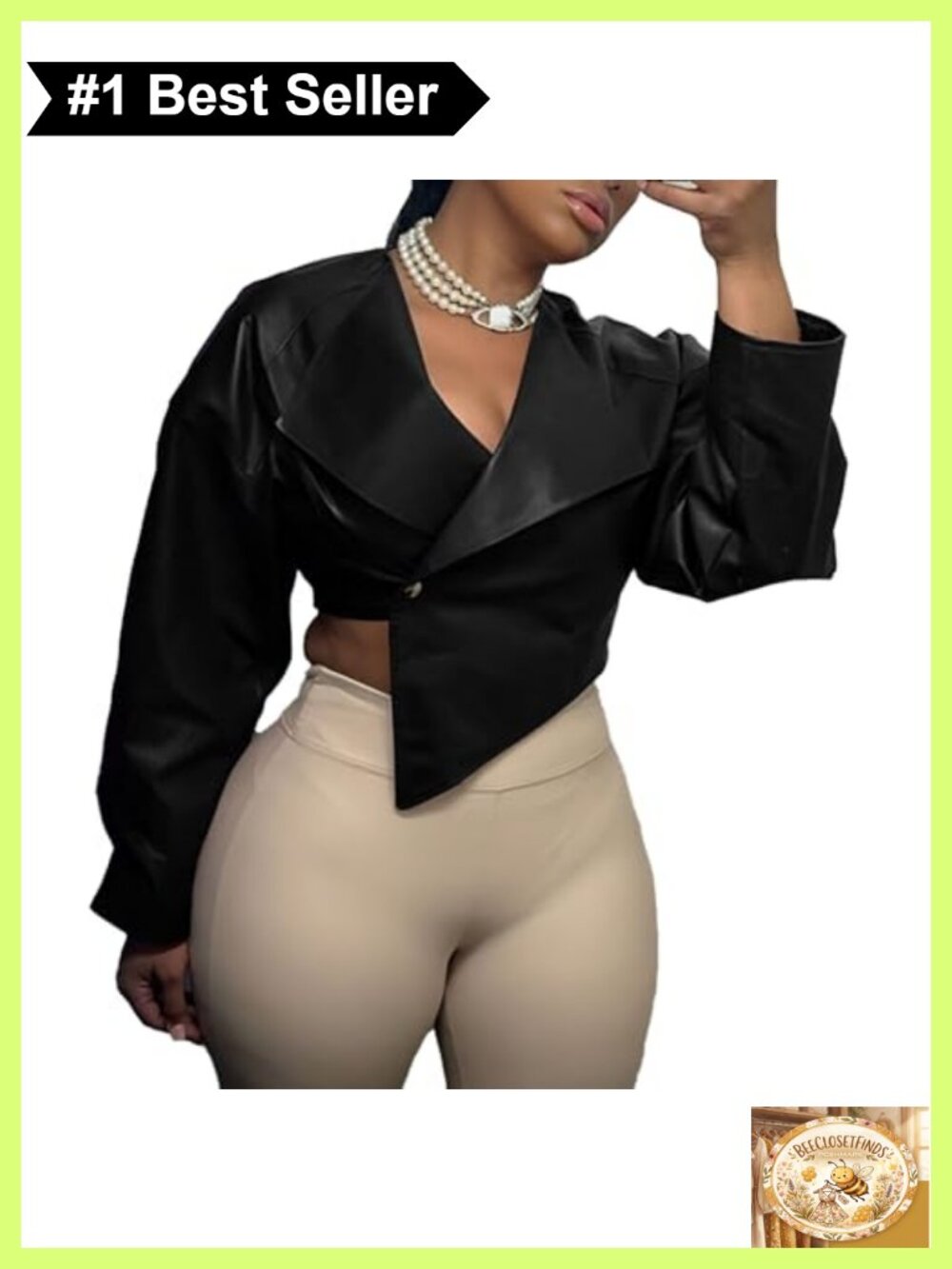 Faux Leather Crop Jacket Womens Long Sleeve Button Down Lapel PU Coat Fall